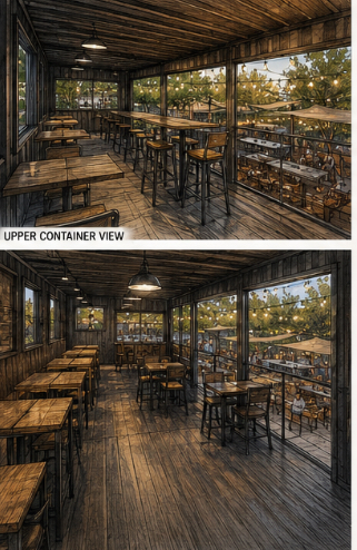 Interior view of the upper container seating area